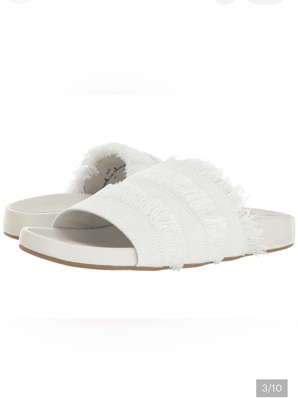 Joie Women's Jaden Slide Flat Sandals White Leather Denim Fringe Frayed 36.5 6.5